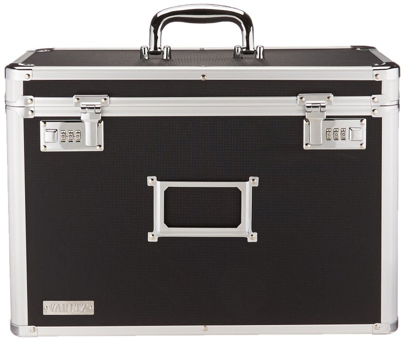Vaultz File Organizer Storage Box - 14 x 7.25 x 12 Inch Legal Size, Portable Locking Storage Totes with Dual Combination Locks for Filing Office Documents - Black - Image 1